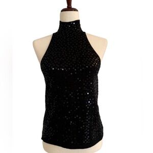 White House Black Market Sequin Black Mock-Neck Sleeveless Tank Dress Top Medium